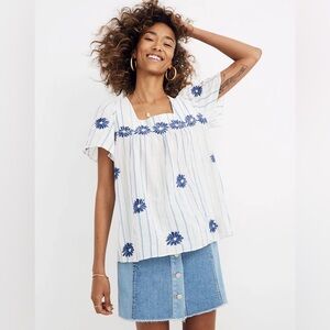 Madewell Floral Embroidered Stripe Butterfly Top Size L